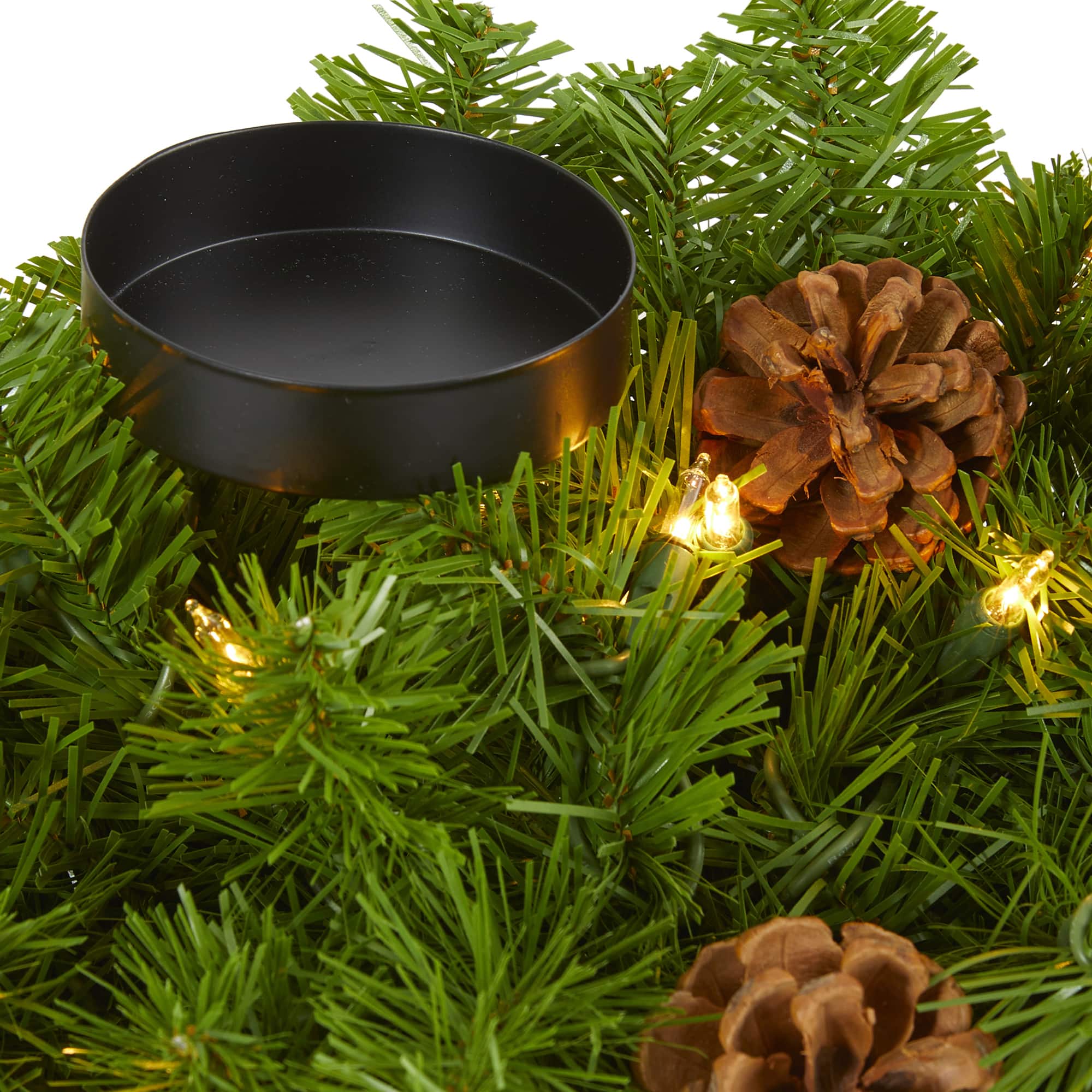 24” Artificial Christmas Double Candelabrum & Pinecones with Warm White Lights